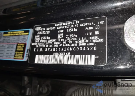 2021 Kia K5 Lxs z USA, uszkodzony, nr VIN 5XXG14J26MG004528